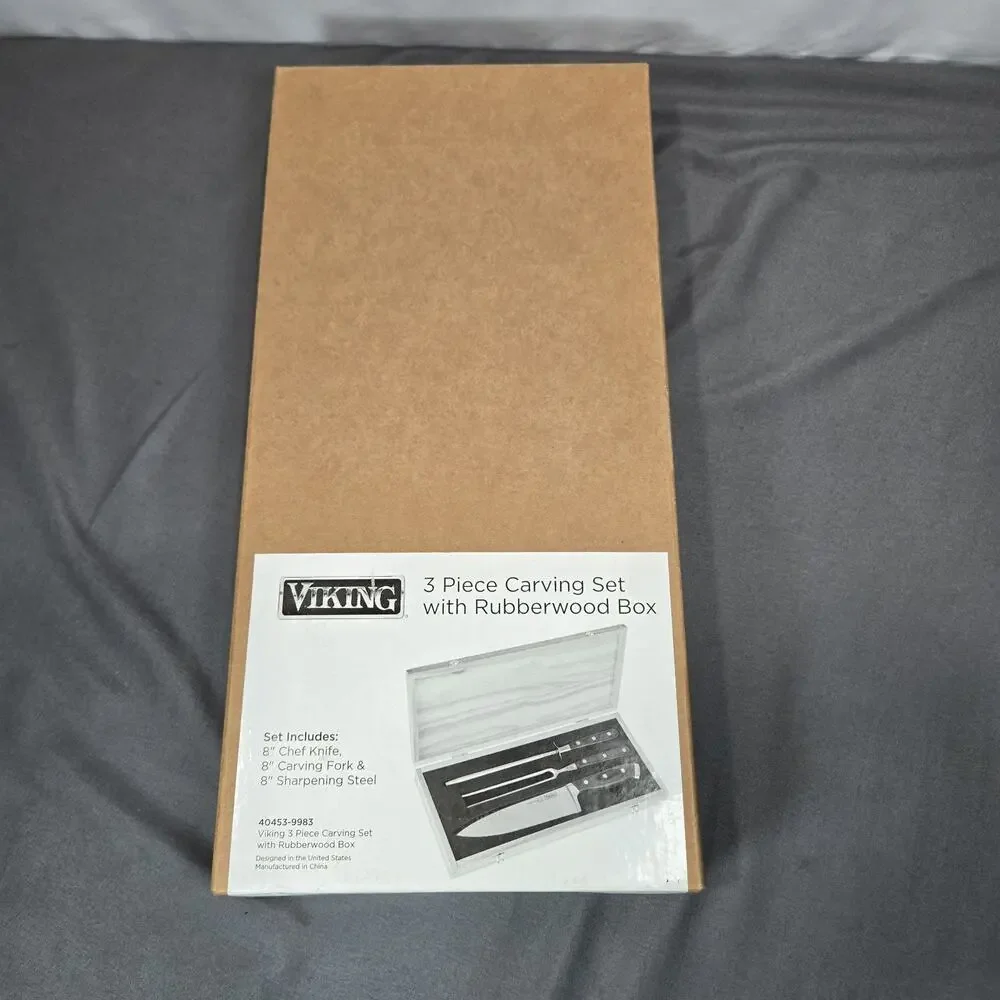 Viking 3 Piece Carving Set German Steel With RubberWood Box New